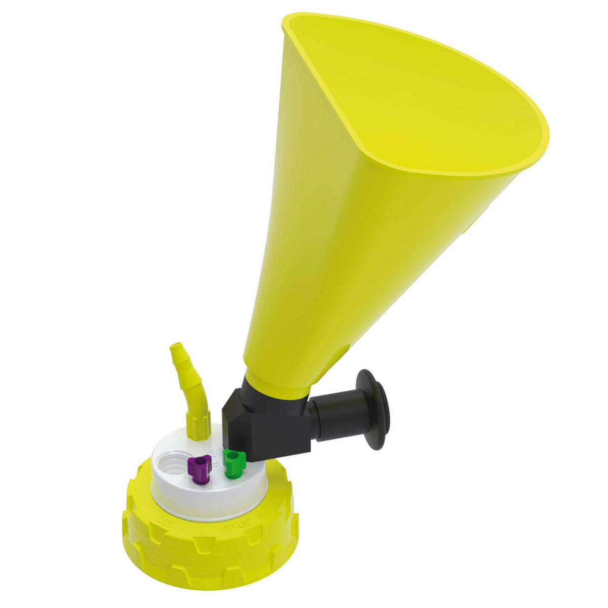 b.safe Waste Cap S55 with Funnel (2x UNF1/4", 1x GL14, 1x NPT1/8" ) (PTFE/PP-GF/PE )