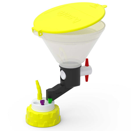 b.safe Waste Cap S60 with Funnel (2x UNF1/4", 1x GL14, 1x NPT1/8" ) (PTFE/PP-GF/PE )