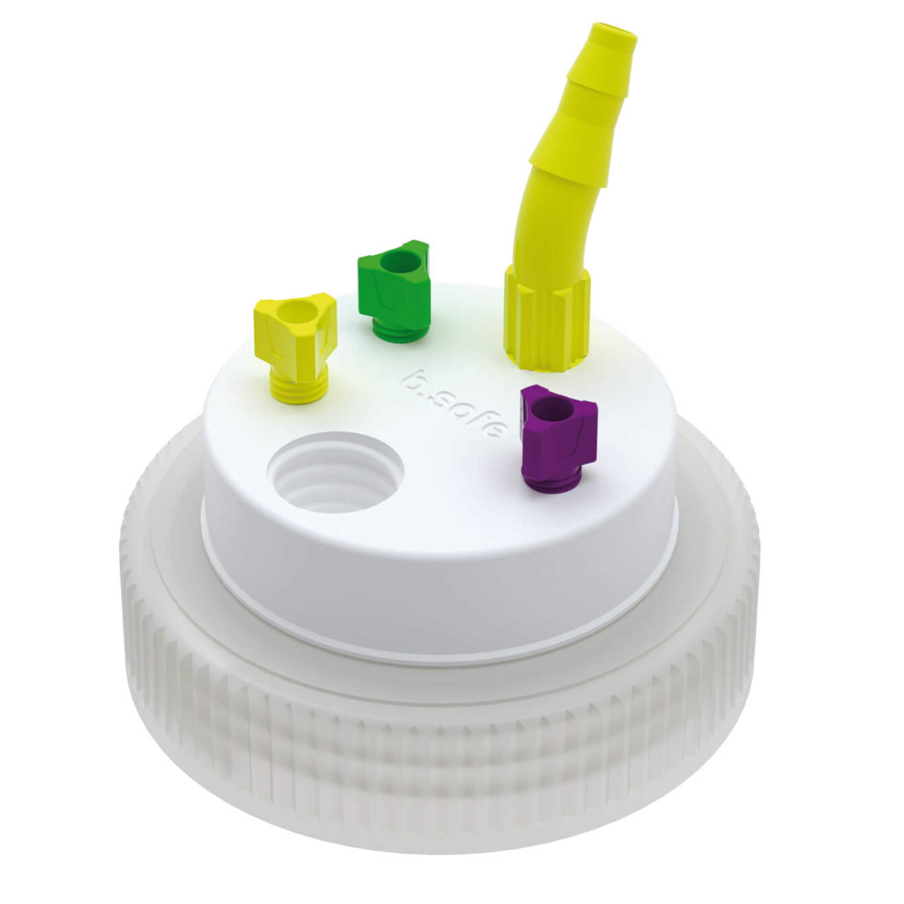 b.safe Waste Cap B63 (3x UNF1/4", 1x GL14, 1x NPT1/8" ) (PTFE/PP )