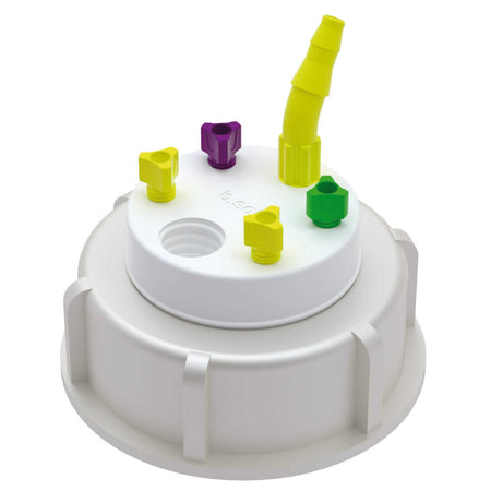 b.safe Waste Cap S65 (4x UNF1/4", 1x GL14, 1x NPT1/8" ) (PTFE/PE ) - Bio Lab Consumables - b.safe - MSE Supplies