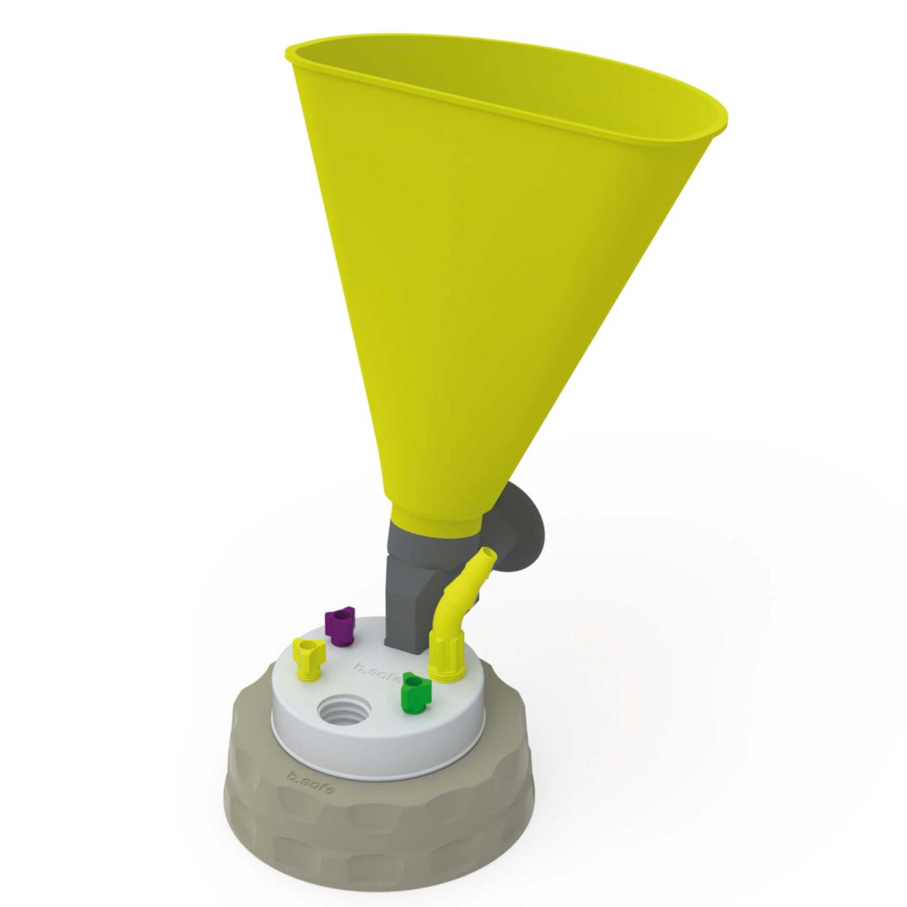 b.safe Waste Cap S70 with Funnel (3x UNF1/4", 1x GL14, 1x NPT1/8" ) (PTFE/PP/PE )