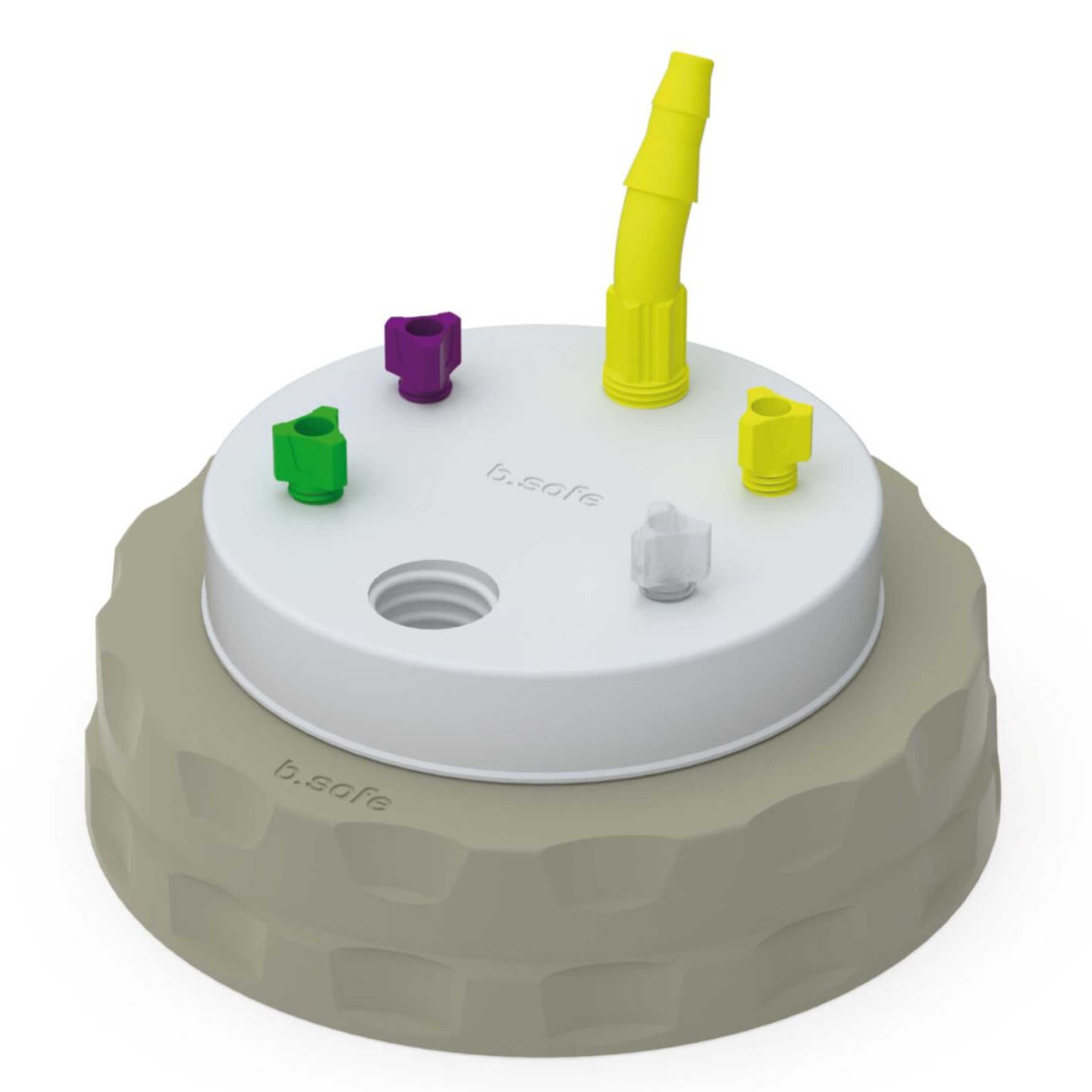 b.safe Waste Cap S90 (4x UNF1/4", 1x GL14, 1x NPT1/8" ) (PTFE/PP )