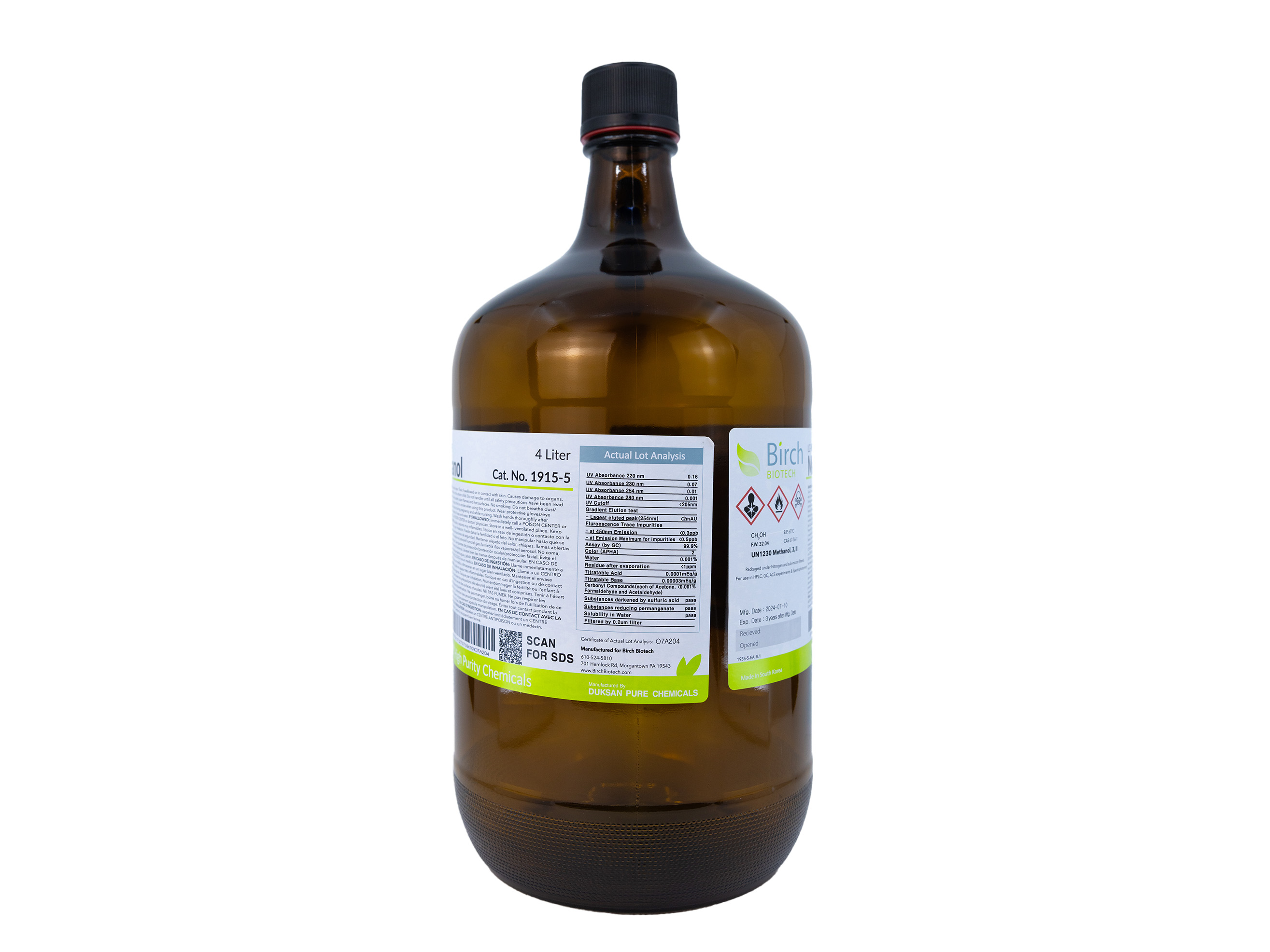 Birch Biotech PRISTINE Methanol, HPLC Grade, Reagents, Birch Biotech, MSE Supplies