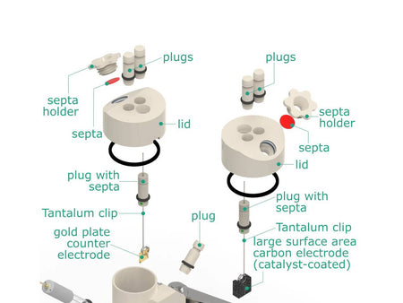 Electrosynthesis Reactor E-Series/Septa, Divided Cell, 2X4-Port, Electrochemical Products, Redox.me, MSE Supplies