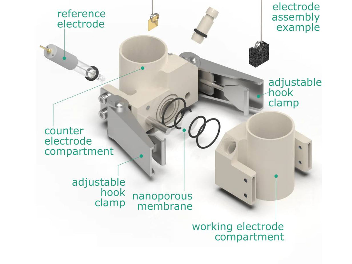 Electrosynthesis Reactor E-Series/Septa, Divided Cell, 2X4-Port, Electrochemical Products, Redox.me, MSE Supplies