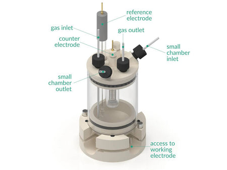 Two-Compartment Bottom Mount Electrochemical Cell 50 ML, Electrochemical Products, Redox.me, MSE Supplies