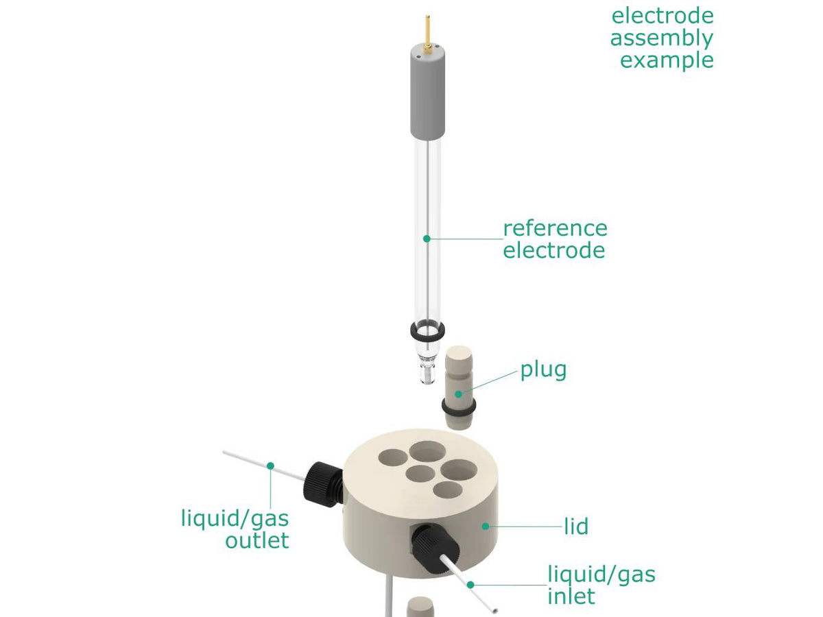 Electrosynthesis Reactor D-Series, 30 MM OD, Divided Cell, 5-Port, Electrochemical Products, Redox.me, MSE Supplies