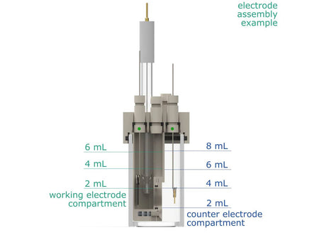 Electrosynthesis Reactor D-Series/Septa, 30 MM OD, Divided Cell, 5-Port, Electrochemical Products, Redox.me, MSE Supplies