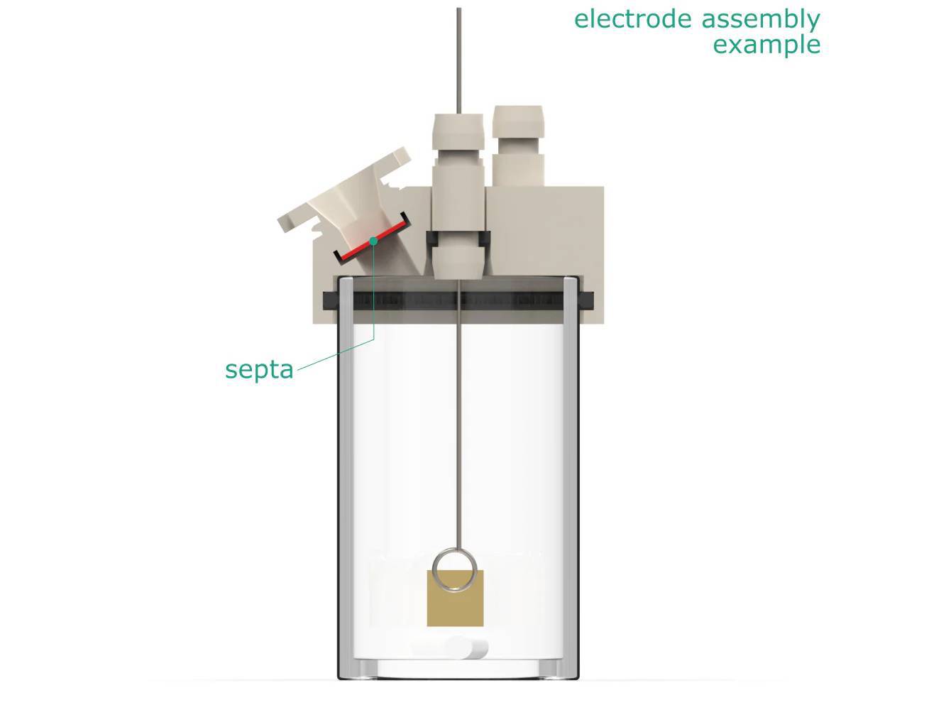 Electrosynthesis Reactor A-Series/Septa, 30 Mm Od, 5-Port, Electrochemical Products, Redox.me, MSE Supplies
