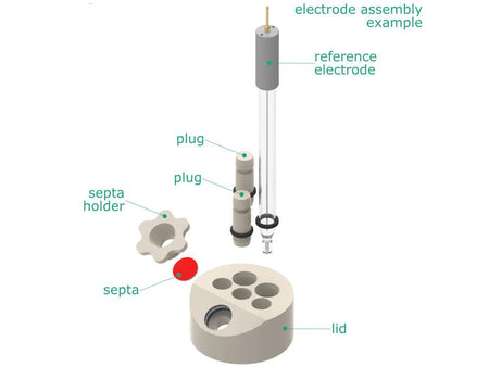 Electrosynthesis Reactor A-Series/Septa, 30 Mm Od, 5-Port, Electrochemical Products, Redox.me, MSE Supplies