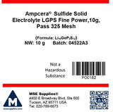 Ampcera Sulfide Solid Electrolyte LGPS (Li<sub>10</sub>GeP<sub>2</sub>S<sub>12</sub>) Fine Powder, Pass 325 Mesh, Battery Consumables, Ampcera, MSE Supplies