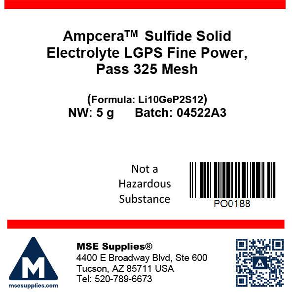 LGPS Fine Powder, Ampcera Sulfide Solid Electrolyte Li10GeP2S12, Pass 325 Mesh 5g, Battery Consumables, Ampcera, MSE Supplies