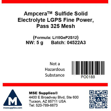 LGPS Fine Powder, Ampcera Sulfide Solid Electrolyte Li10GeP2S12, Pass 325 Mesh 5g, Battery Consumables, Ampcera, MSE Supplies