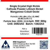 MSE PRO Single Crystal High Nickel NMC Ni82 Cathode Powder 500g Lithium Nickel Manganese Cobalt Oxide, LiNi<sub>0.82</sub>Mn<sub>0.07</sub>Co<sub>0.11</sub>O<sub>2</sub> - MSE Supplies LLC