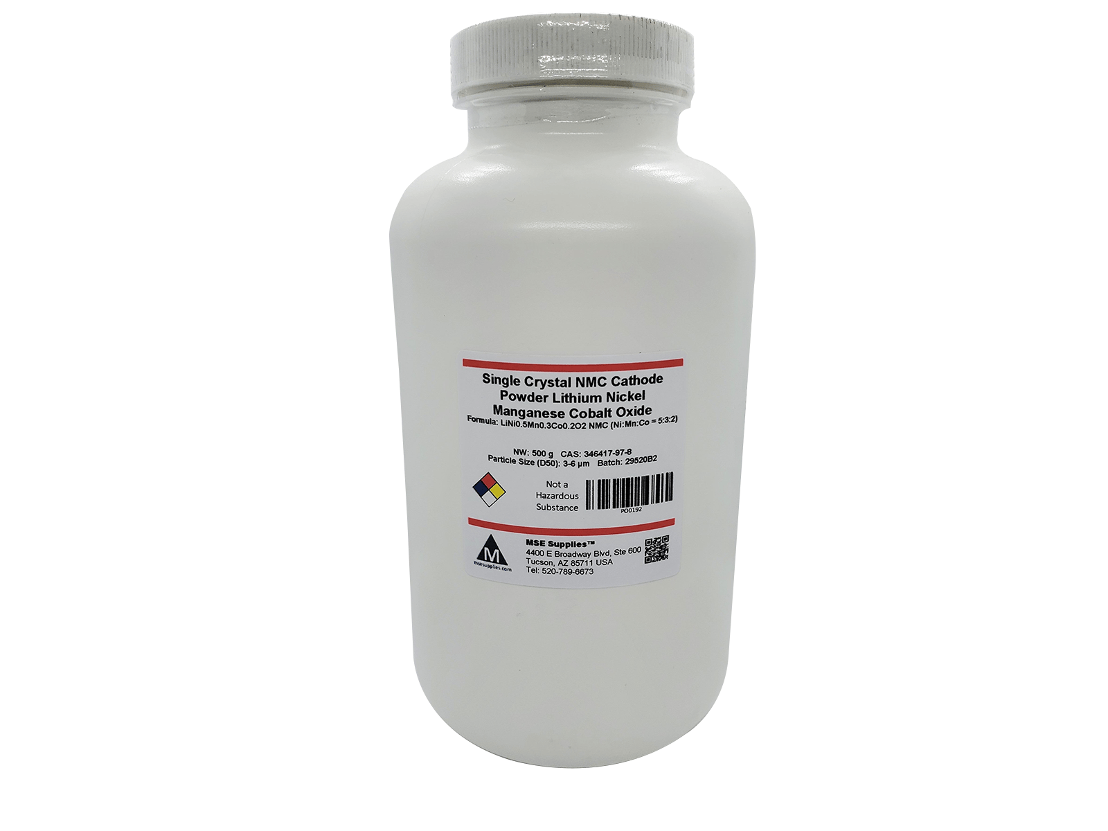 MSE PRO Single Crystal NMC 532 Cathode Powder 500g, Lithium Nickel Manganese Cobalt Oxide, LiNi<sub>0.5</sub>Mn<sub>0.3</sub>Co<sub>0.2</sub>O<sub>2</sub>, Battery Consumables, MSE Supplies LLC, MSE Supplies