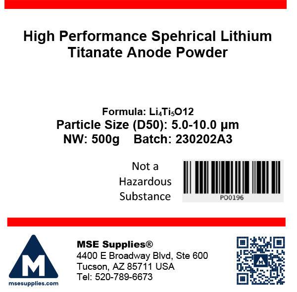 MSE PRO High Performance Spherical Lithium Titanate Li<sub>4</sub>Ti<sub>5</sub>O<sub>12</sub> Anode Powder, 500g, Battery Consumables, MSE Supplies LLC, MSE Supplies