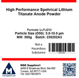 MSE PRO High Performance Spherical Lithium Titanate Li<sub>4</sub>Ti<sub>5</sub>O<sub>12</sub> Anode Powder, 500g - MSE Supplies LLC