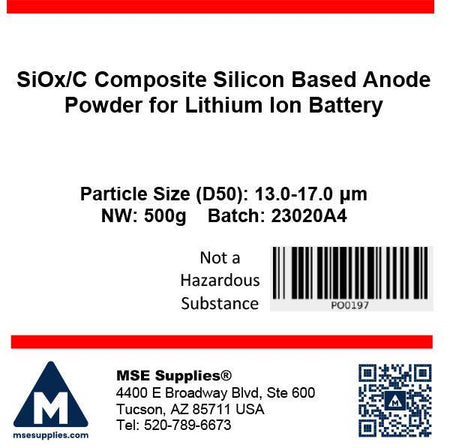 MSE PRO SiOx/C Composite Silicon Based Anode Powder for Lithium Ion Battery, 500g, Battery Consumables, MSE Supplies LLC, MSE Supplies