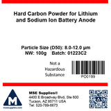 MSE PRO Hard Carbon Powder for Lithium and Sodium Ion Battery Anode, 100g - MSE Supplies LLC