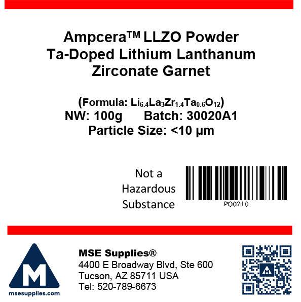 Ampcera™ LLZO Powder Ta-Doped Lithium Lanthanum Zirconate Garnet, D50 10 um powder, Battery Consumables, MSE Supplies LLC, MSE Supplies