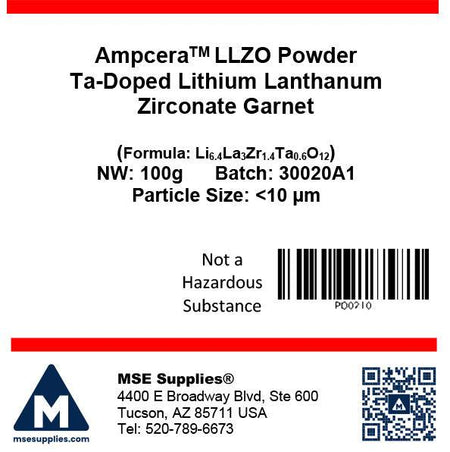 Ampcera™ LLZO Powder Ta-Doped Lithium Lanthanum Zirconate Garnet, D50 10 um powder, Battery Consumables, MSE Supplies LLC, MSE Supplies