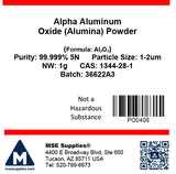 MSE PRO 1 kg, 1-2 um Alpha Aluminum Oxide (Alumina) Al<sub>2</sub>O<sub>3</sub> Powder 99.999% 5N - MSE Supplies LLC