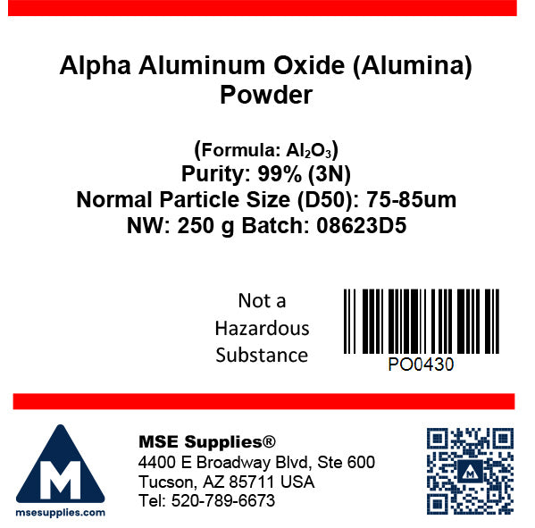 MSE PRO 1 kg, 75-85 um Alpha Aluminum Oxide (Alumina) Al<sub>2</sub>O<sub>3</sub> Powder 99.9% 3N, Chemicals and Compounds, MSE Supplies LLC, MSE Supplies