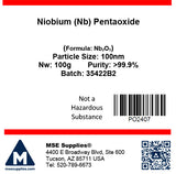 MSE PRO Niobium (Nb) Pentaoxide (Nb<sub>2</sub>O<sub>5</sub>) Nanoparticles, 100nm, >99.9% Purity, 100g - MSE Supplies LLC