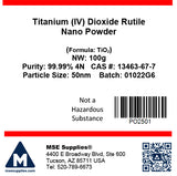 MSE PRO Titanium (IV) Dioxide (TiO<sub>2</sub>) Rutile 99.99% 4N Nano Powder 50 nm - MSE Supplies LLC