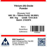 MSE PRO 50-100 nm Yttrium (III) Oxide (Y<sub>2</sub>O<sub>3</sub>) 99.999% 5N Nano Powder - MSE Supplies LLC