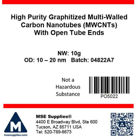 MSE PRO 10g High Purity (>99.9 wt%) Graphitized Multi-Walled Carbon Nanotubes (MWCNTs) with Open Tube Ends, Nano Materials, MSE Supplies LLC, MSE Supplies