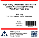 MSE PRO 10g High Purity (>99.9 wt%) Graphitized Multi-Walled Carbon Nanotubes (MWCNTs) with Open Tube Ends - MSE Supplies LLC