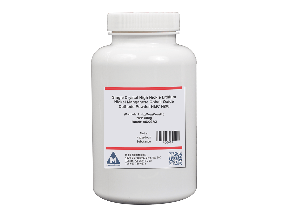 MSE PRO Single Crystal High Nickel NMC Ni90 Lithium Nickel Manganese Cobalt Oxide (LiNi<sub>0.9</sub>Mn<sub>0.05</sub>Co<sub>0.05</sub>O<sub>2</sub>) Cathode Powder, 500g, Battery Consumables, MSE Supplies LLC, MSE Supplies