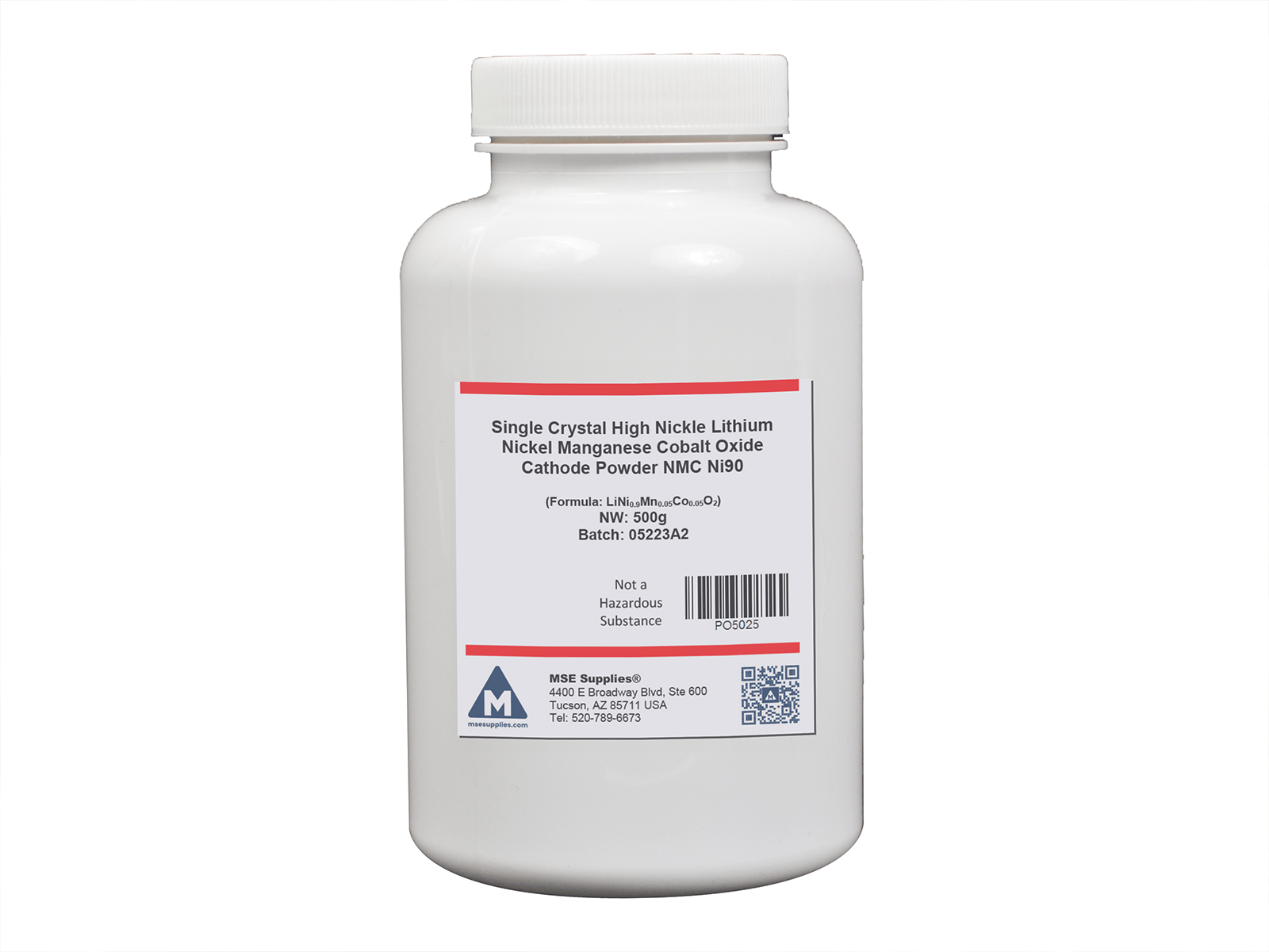 MSE PRO Single Crystal High Nickel NMC Ni90 Lithium Nickel Manganese Cobalt Oxide (LiNi<sub>0.9</sub>Mn<sub>0.05</sub>Co<sub>0.05</sub>O<sub>2</sub>) Cathode Powder, 500g, Battery Consumables, MSE Supplies LLC, MSE Supplies