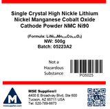 MSE PRO Single Crystal High Nickel NMC Ni90 Lithium Nickel Manganese Cobalt Oxide (LiNi<sub>0.9</sub>Mn<sub>0.05</sub>Co<sub>0.05</sub>O<sub>2</sub>) Cathode Powder, 500g - MSE Supplies LLC