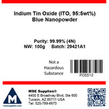 MSE PRO Indium Tin Oxide (ITO, 95:5wt%) Blue Nanopowder 99.99% (4N), 100g - MSE Supplies LLC