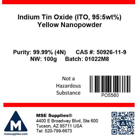 MSE PRO Indium Tin Oxide (ITO, 95:5wt%) Yellow Nanopowder 99.99% (4N ...