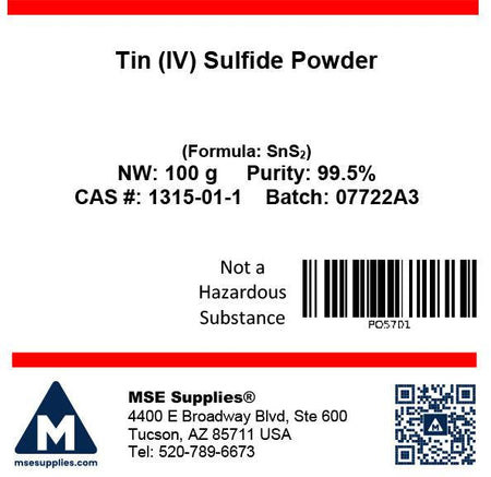 MSE PRO Tin (IV) Sulfide, SnS<sub>2</sub>, 99.5% Powder, 100g, Chemicals and Compounds, MSE Supplies LLC, MSE Supplies