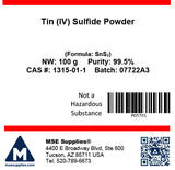 MSE PRO Tin (IV) Sulfide, SnS<sub>2</sub>, 99.5% Powder, 100g - MSE Supplies LLC