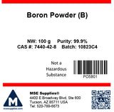 MSE PRO Boron, B, 99.9% Powder, 100g - MSE Supplies LLC
