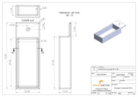 Customized MSE PRO alumina crucibles per creuset 2 drawing: Thickness: 2.2 mm, Length: 57 mm, Depth: 11 mm, Total height: 13 mm, Width: 26mm - Crucibles - MSE Supplies LLC - MSE Supplies