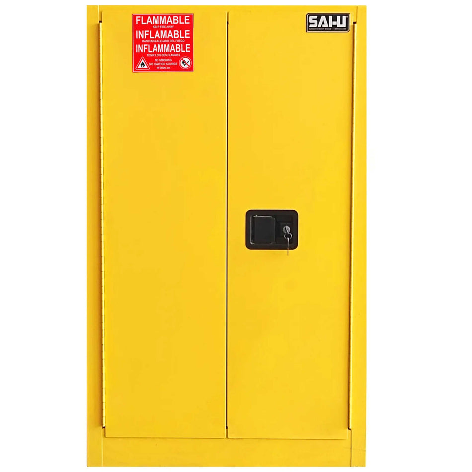 SAI-U® 55 Gallon, Yellow, Mnaual Close, 1 Guide Rail,  Horizontal Oil Drum Safety Storage Cabinet