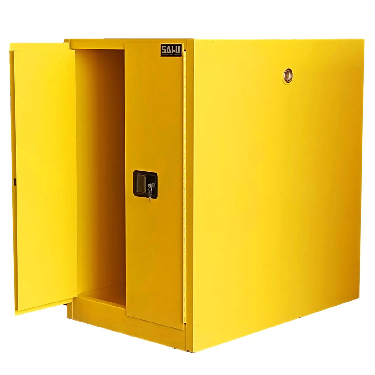 SAI-U® 55 Gallon, Yellow, Mnaual Close, 1 Guide Rail,  Horizontal Oil Drum Safety Storage Cabinet