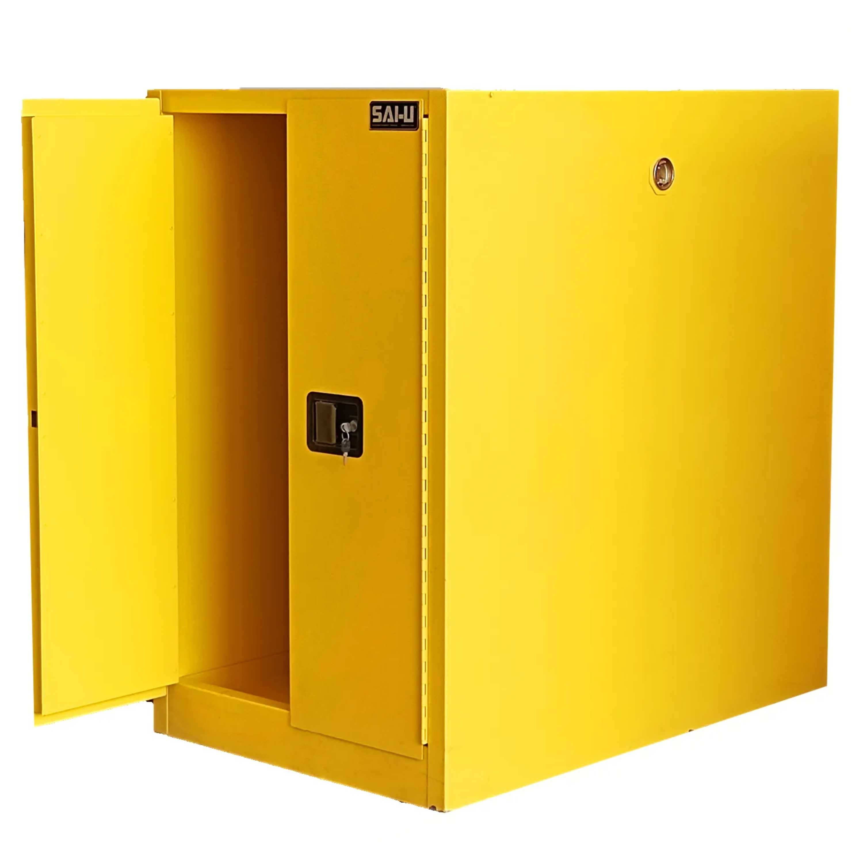 SAI-U® 55 Gallon, Yellow, Mnaual Close, 1 Guide Rail,  Horizontal Oil Drum Safety Storage Cabinet