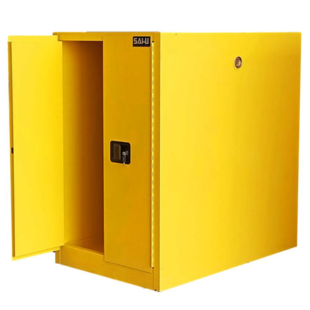 SAI-U® 55 Gallon, Yellow, Mnaual Close, 1 Guide Rail,  Horizontal Oil Drum Safety Storage Cabinet