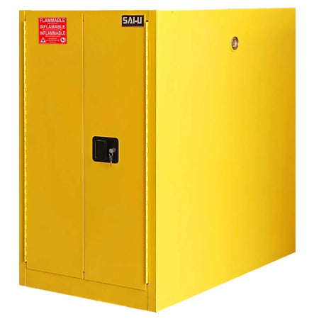 SAI-U® 55 Gallon, Yellow, Mnaual Close, 1 Guide Rail,  Horizontal Oil Drum Safety Storage Cabinet