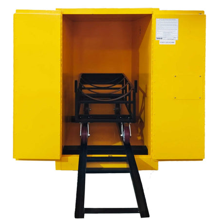 SAI-U® 55 Gallon, Yellow, Mnaual Close, 1 Guide Rail,  Horizontal Oil Drum Safety Storage Cabinet