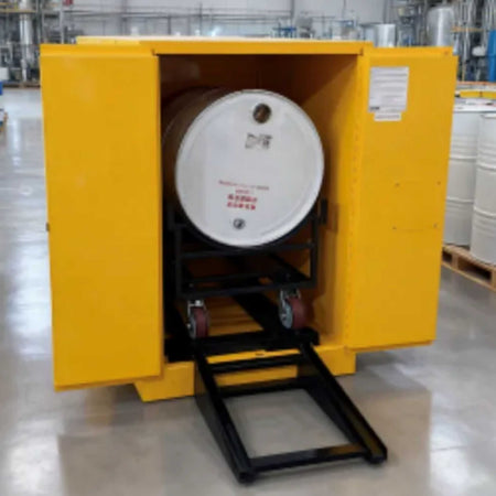 SAI-U® 55 Gallon, Yellow, Mnaual Close, 1 Guide Rail,  Horizontal Oil Drum Safety Storage Cabinet
