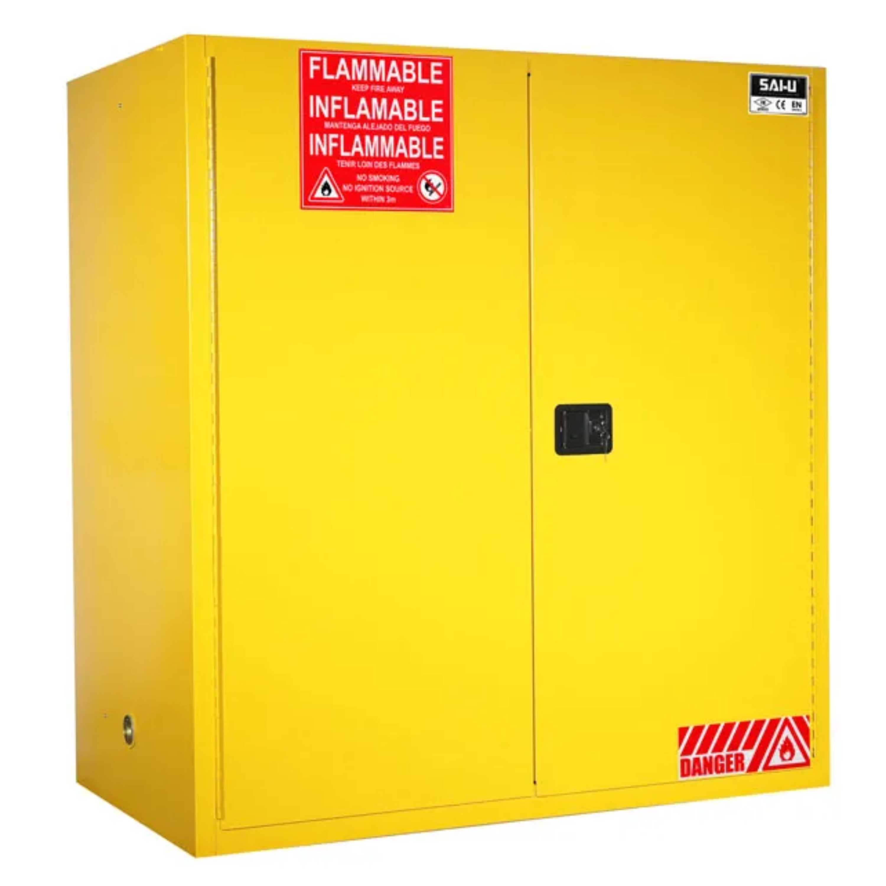 SAI-U® 110 Gallon, Yellow, Manual Close, 1 Shelf, 2 Rollers Drum Safety Storage Cabinet