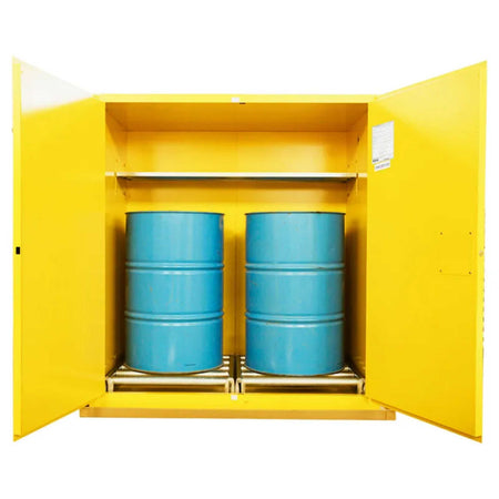 SAI-U® 110 Gallon, Yellow, Manual Close, 1 Shelf, 2 Rollers Drum Safety Storage Cabinet